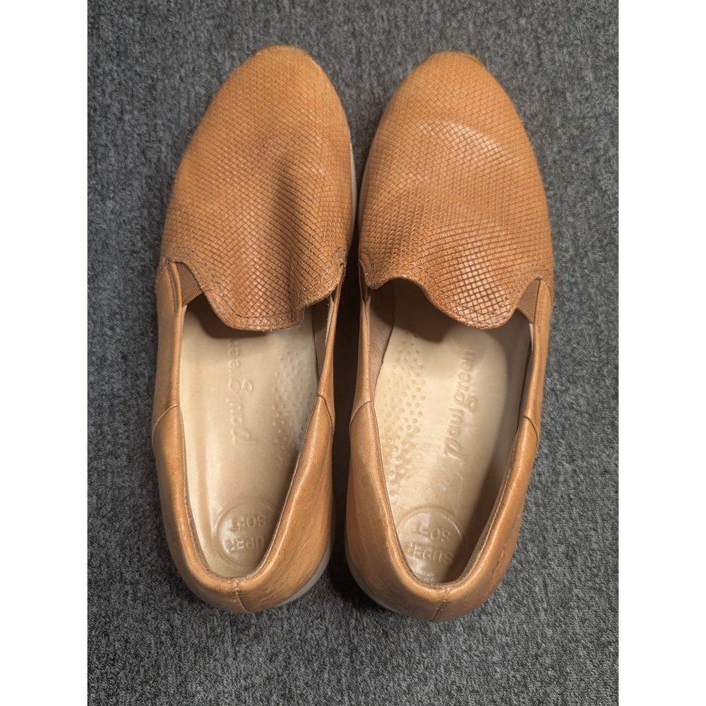 Paul‎ Green Super Soft Tan Leather Basketweave Slip On Loafers Women 7-7.5